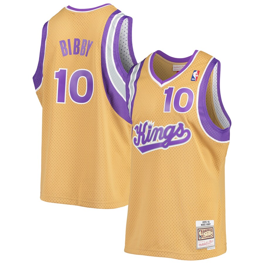 Men's Sacramento Kings Mike Bibby Mitchell & Ness Gold 2005/06 Hardwood Classics Swingman Jersey - Puhuasuan