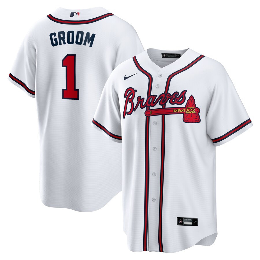 Men's Atlanta Braves Nike White #1 Groom Home Replica Jersey - Puhuasuan