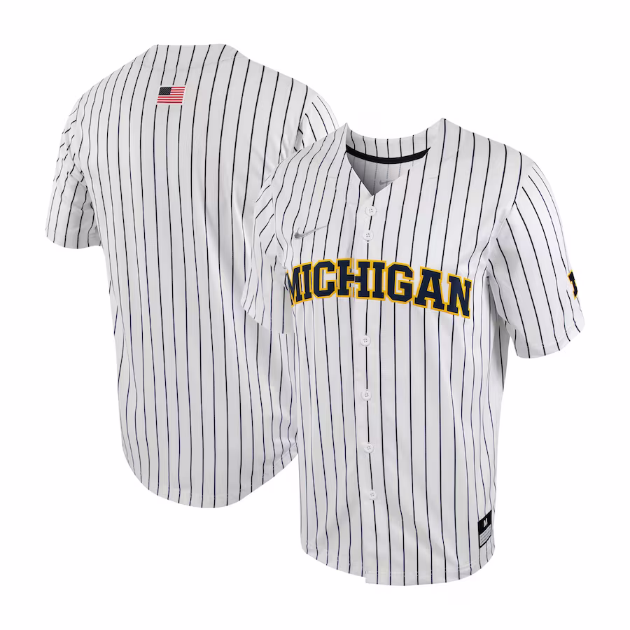 Michigan Wolverines Nike Pinstripe Replica Full-Button Baseball Jersey - White/Navy - Puhuasuan