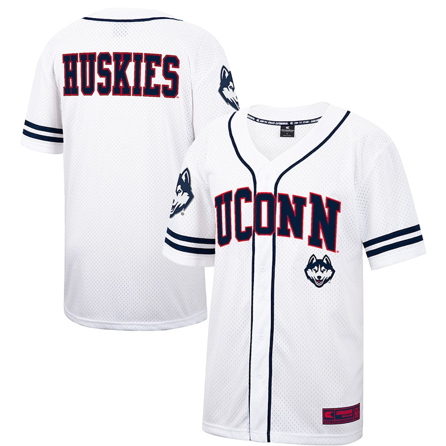 UConn Huskies Colosseum Free Spirited Mesh Button-Up Baseball Jersey - White - Puhuasuan