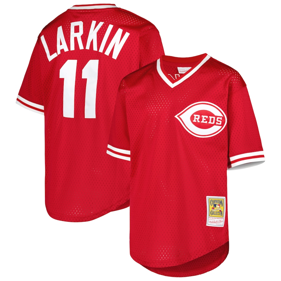 Youth Cincinnati Reds Barry Larkin Mitchell & Ness Red Cooperstown Collection Mesh Batting Practice Jersey - Puhuasuan