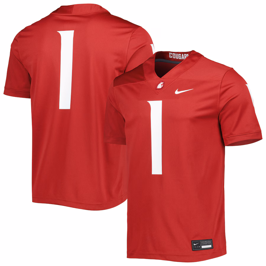 Men's Nike #1 Crimson Washington State Cougars Untouchable Football Jersey - Puhuasuan