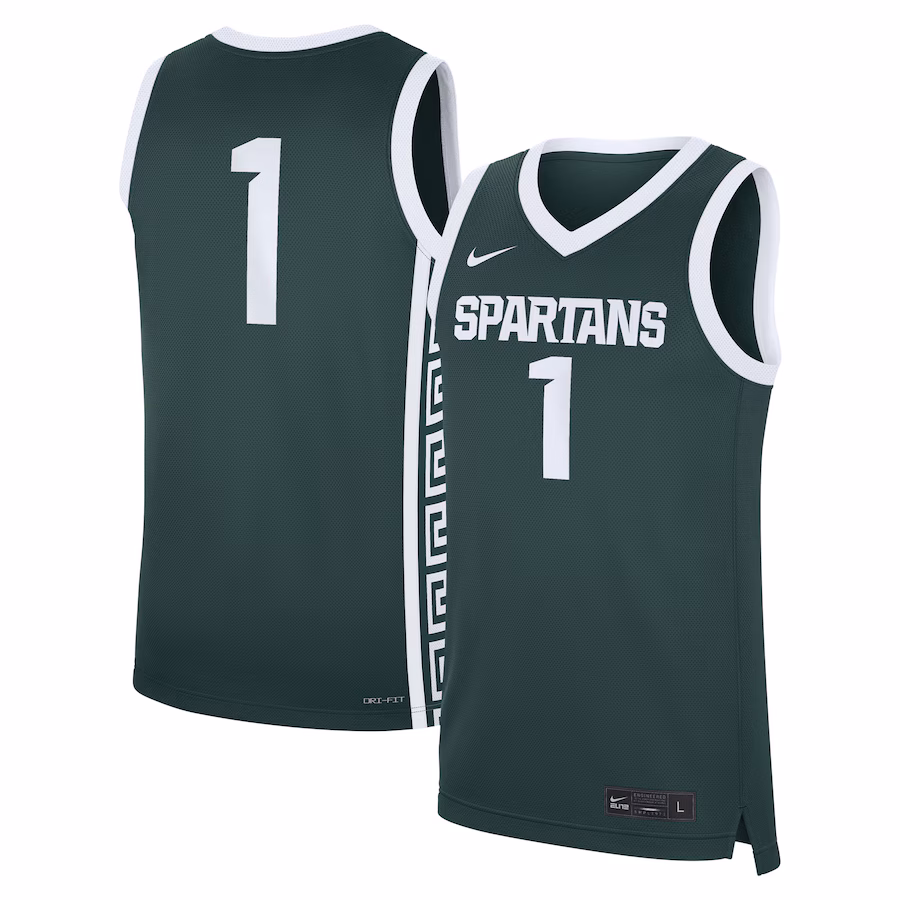Men's Nike #1 Green Michigan State Spartans Road Replica Jersey - Puhuasuan
