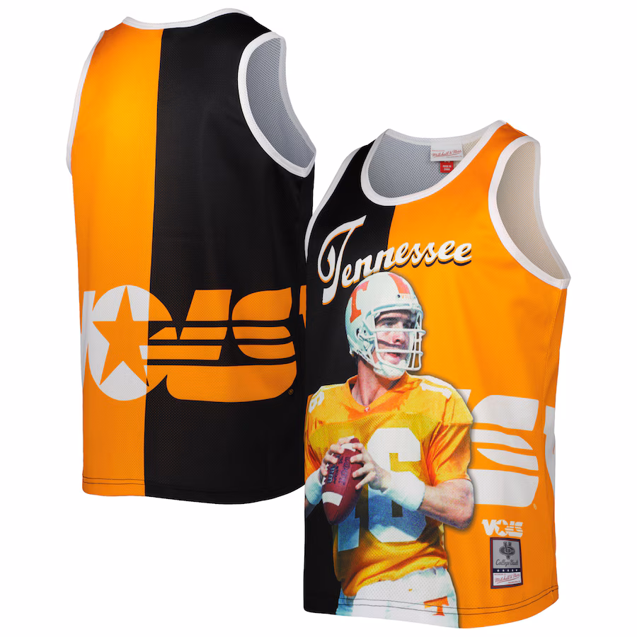 Men's Mitchell & Ness Peyton Manning Black/Tennessee Orange Tennessee Volunteers Sublimated Player Tank Top - Puhuasuan