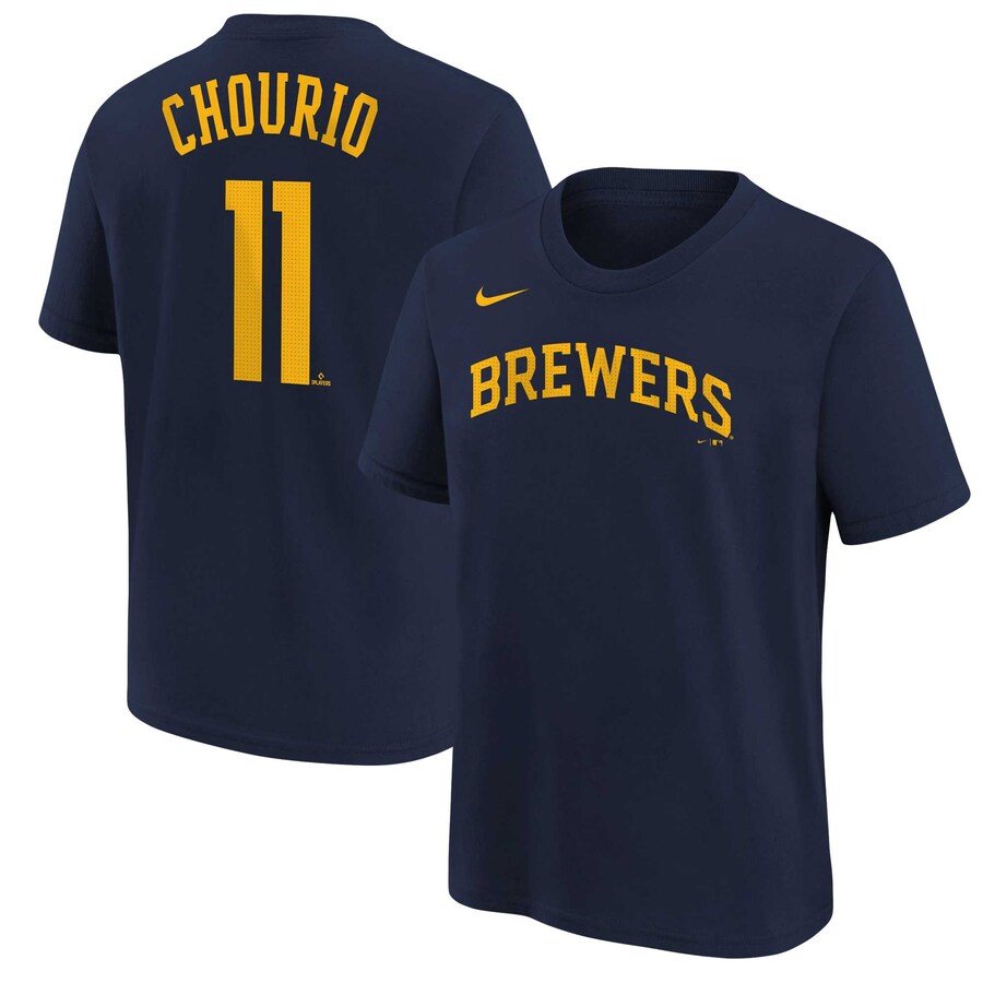 Youth Milwaukee Brewers Jackson Chourio Nike Navy Name & Number T-Shirt - Puhuasuan