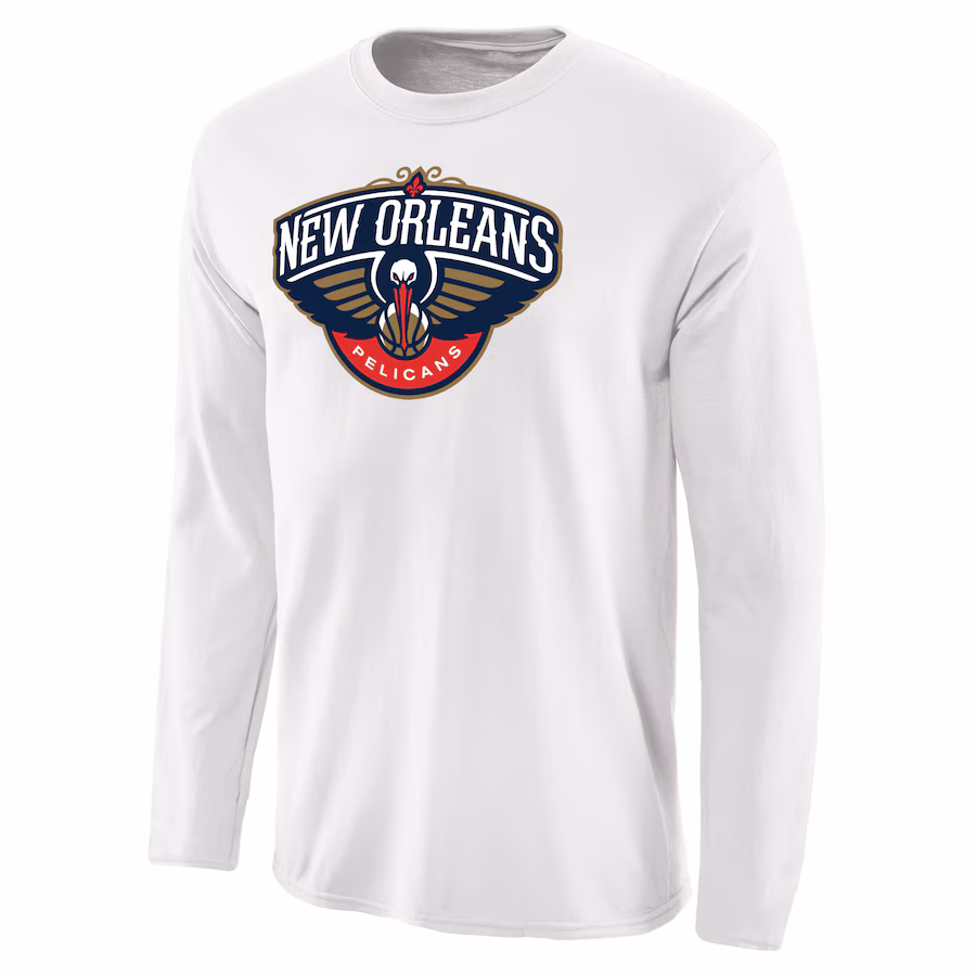 Men's New Orleans Pelicans White Primary Logo Long Sleeve T-Shirt - Puhuasuan