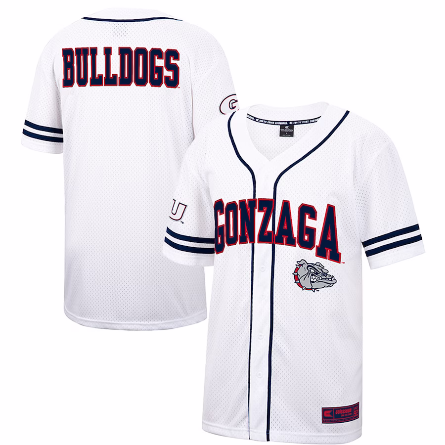 Gonzaga Bulldogs Colosseum Free Spirited Mesh Button-Up Baseball Jersey - White - Puhuasuan