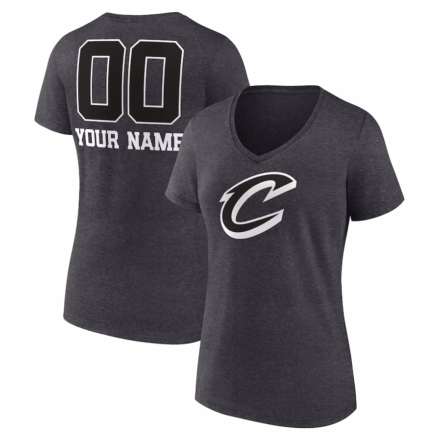 Women's Cleveland Cavaliers Charcoal Personalized Name & Number Monochrome V-Neck T-Shirt - Puhuasuan
