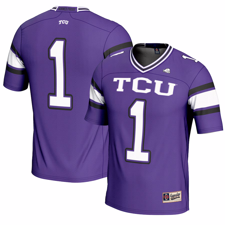 Men's GameDay Greats #1 Purple TCU Horned Frogs Endzone Football Jersey - Puhuasuan