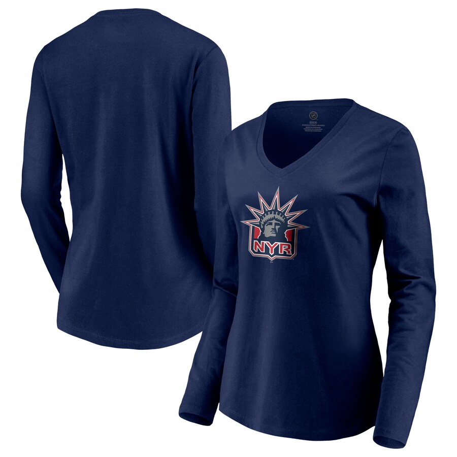 Women's New York Rangers Navy Special Edition Primary Logo V-Neck Long Sleeve T-Shirt - Puhuasuan