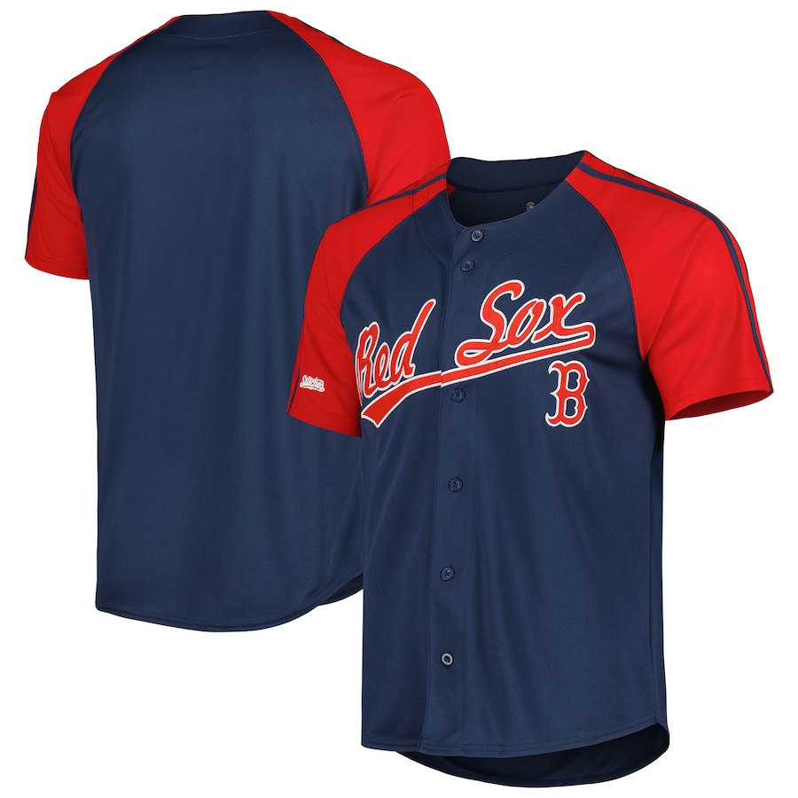 Men's Boston Red Sox Stitches Navy Button-Down Raglan Fashion Jersey - Puhuasuan