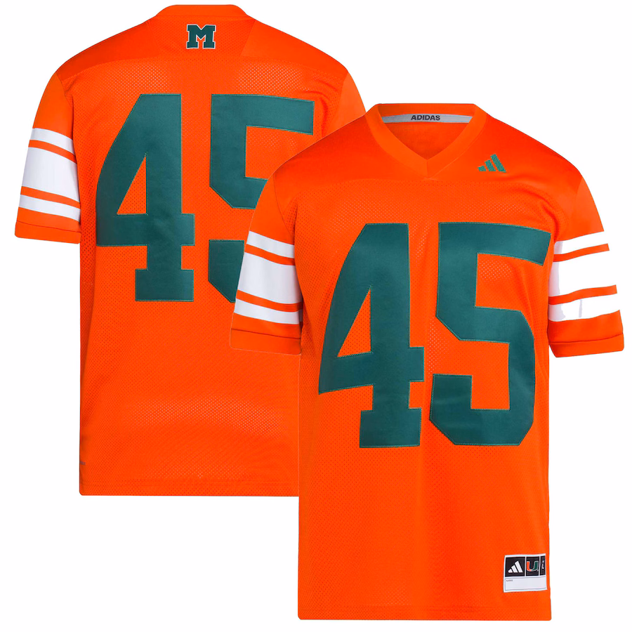 Men's adidas  #45 Orange Miami Hurricanes Football Icon Premier Jersey - Puhuasuan