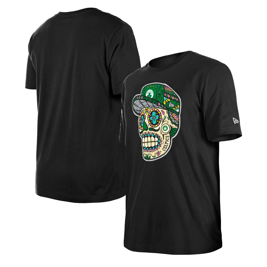 Unisex Boston Celtics New Era Black Sugar Skull T-Shirt - Puhuasuan