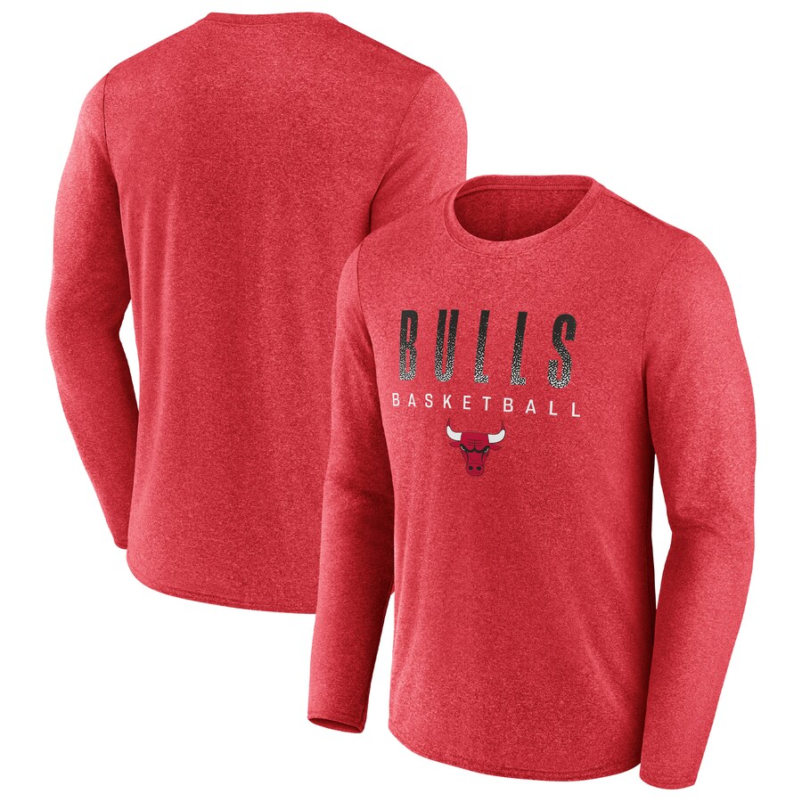 Men's Chicago Bulls Fanatics Heathered Red Where Legends Play Iconic Practice Long Sleeve T-Shirt - Puhuasuan