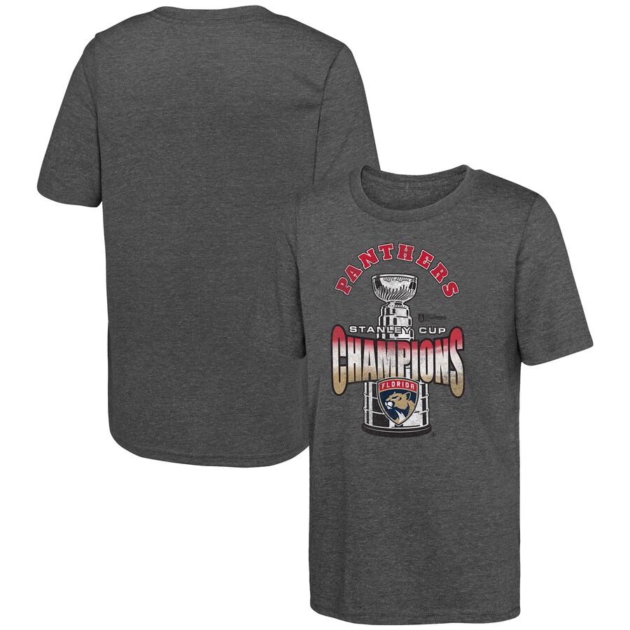 Youth Florida Panthers Fanatics Heather Gray 2024 Stanley Cup Champions Tri-Blend T-Shirt - Puhuasuan