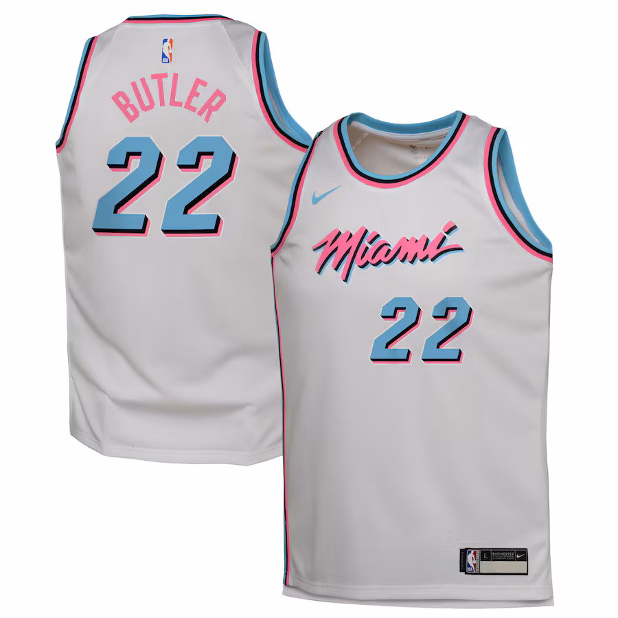 Youth Miami Heat Jimmy Butler Nike White 2024/25 Swingman Player Jersey - City Edition - Puhuasuan