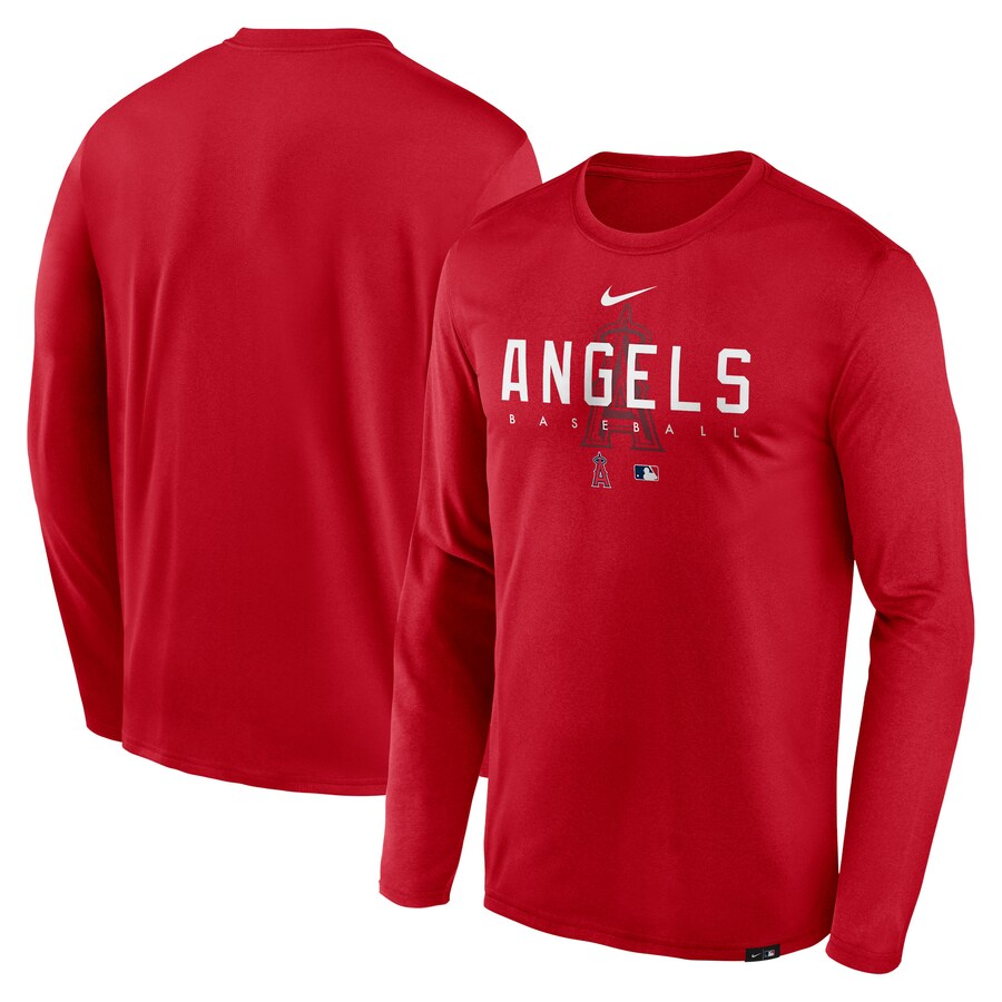 Men's Los Angeles Angels Nike Red Authentic Collection Team Logo Legend Performance Long Sleeve T-Shirt - Puhuasuan