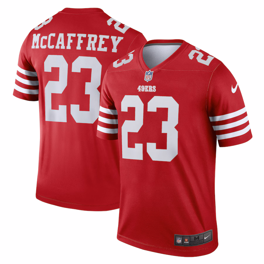 Men's San Francisco 49ers Christian McCaffrey Nike Scarlet Team Legend Player Performance Top - Puhuasuan
