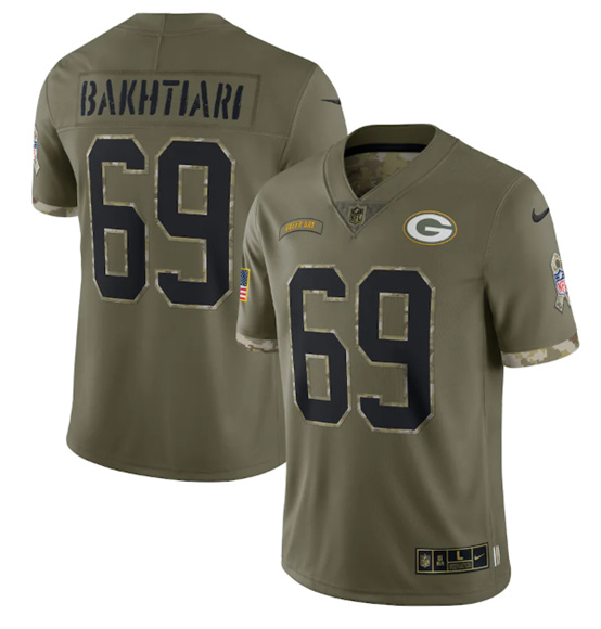 Men's Green Bay Packers #69 David Bakhtiari 2022 Olive Salute To Service Limited Stitched Jersey - Puhuasuan
