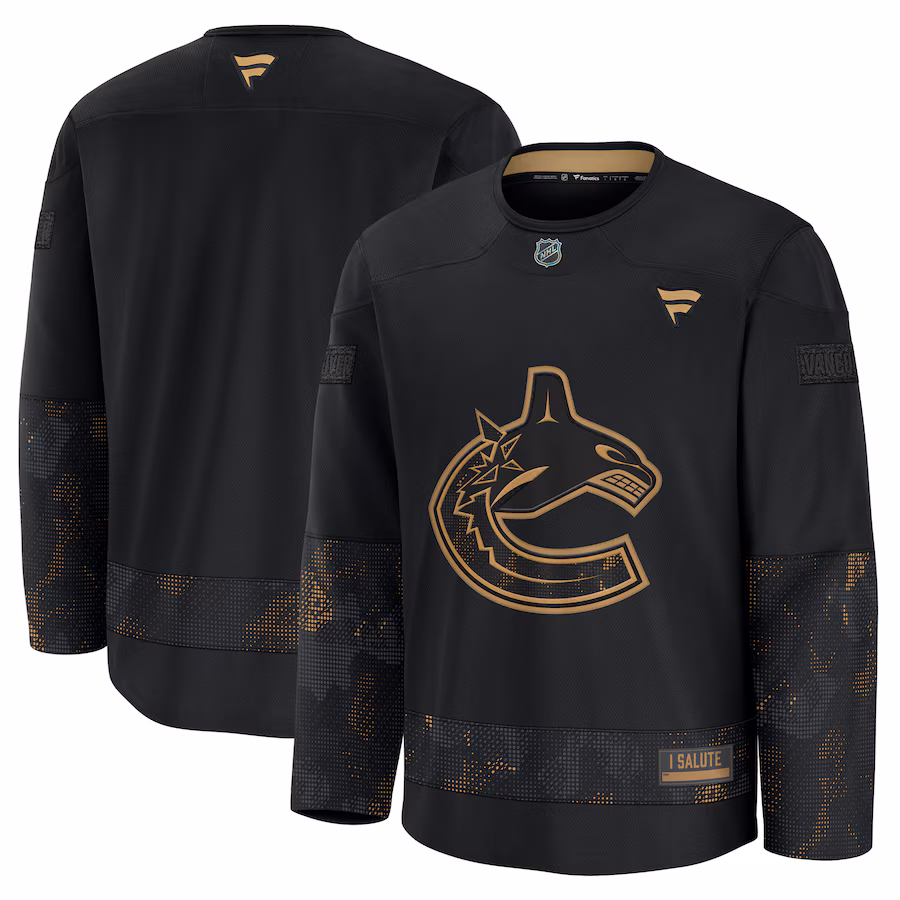 Men's Vancouver Canucks Fanatics Black 2024 Military Appreciation Practice Jersey - Puhuasuan