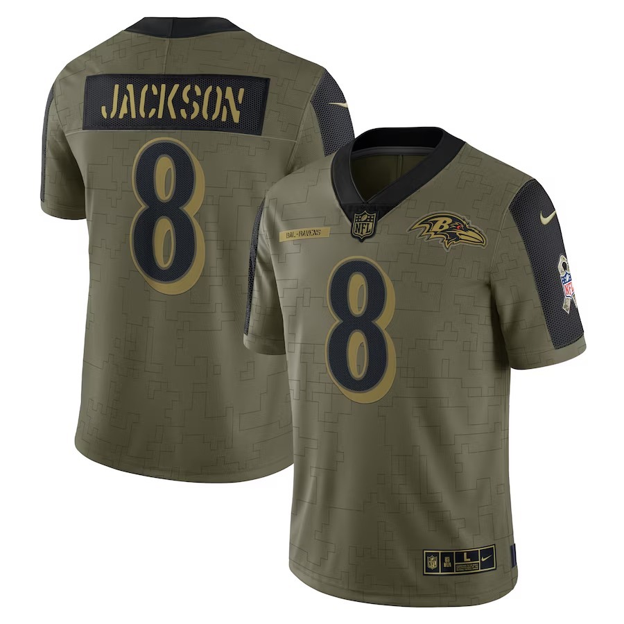 Men's Baltimore Ravens Lamar Jackson Nike Olive Salute To Service Limited Player Jersey - Puhuasuan