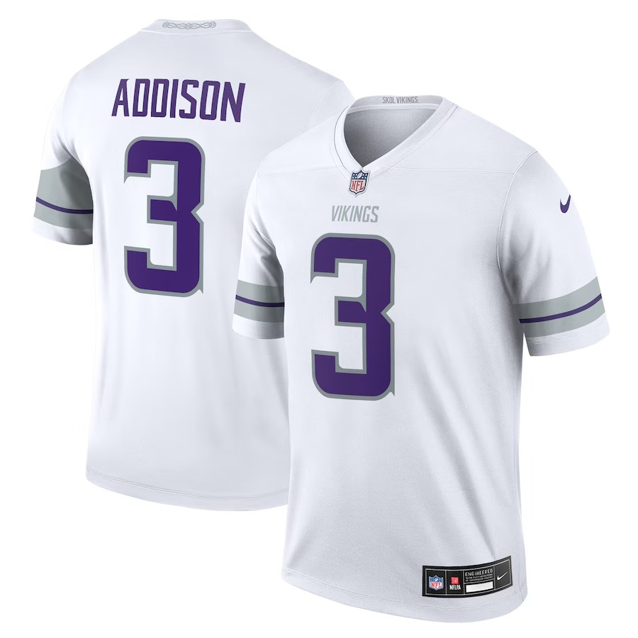 Men's Minnesota Vikings Jordan Addison Nike White Alternate Legend Player Performance Top - Puhuasuan