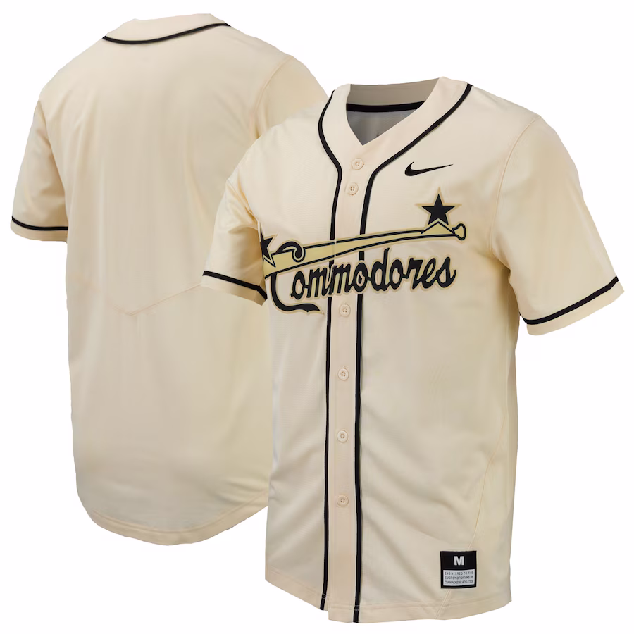Vanderbilt Commodores Nike Replica Full-Button Baseball Jersey - Natural - Puhuasuan