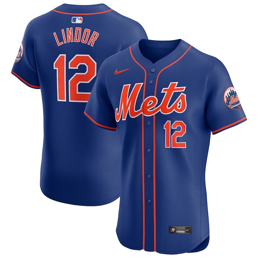 Men's New York Mets Francisco Lindor Nike Royal Alternate Elite Sponsor Patch Player Jersey - Puhuasuan