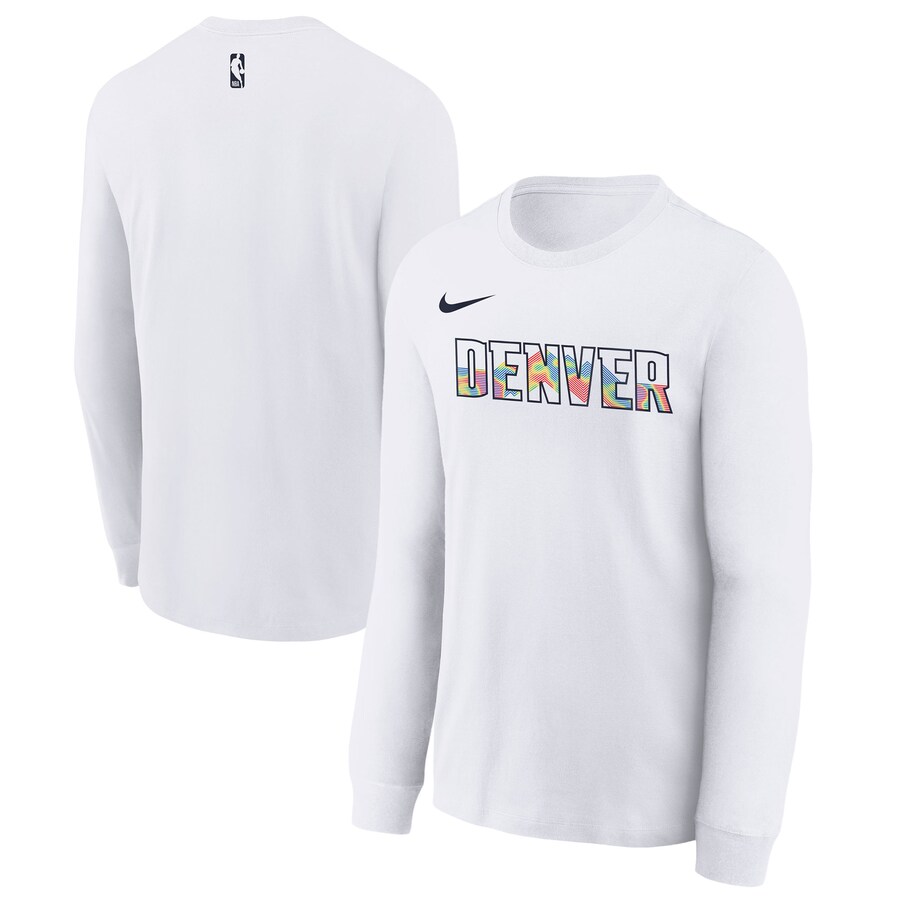 Youth Denver Nuggets  Nike White 2024/25 City Edition Wordmark Performance Long Sleeve T-Shirt - Puhuasuan