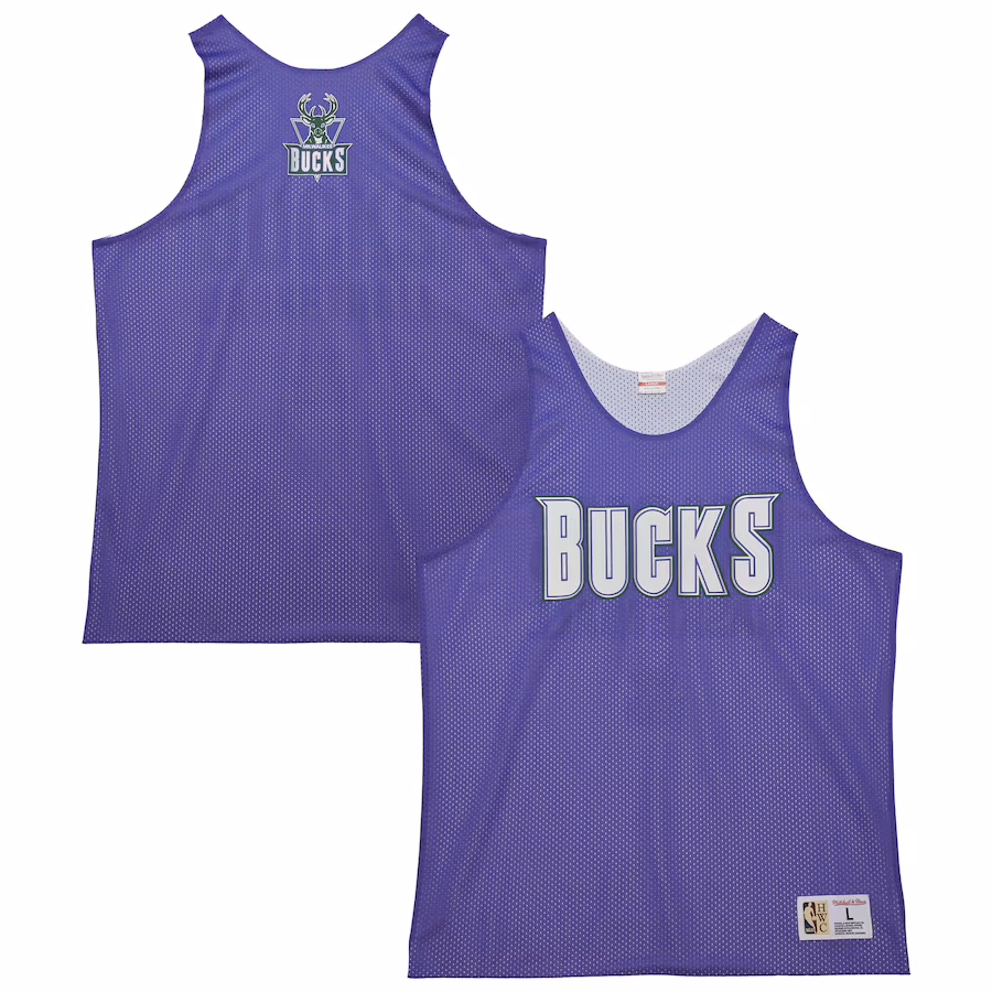 Men's Milwaukee Bucks Mitchell & Ness Purple/White Hardwood Classics Reversible Mesh Practice Jersey - Puhuasuan