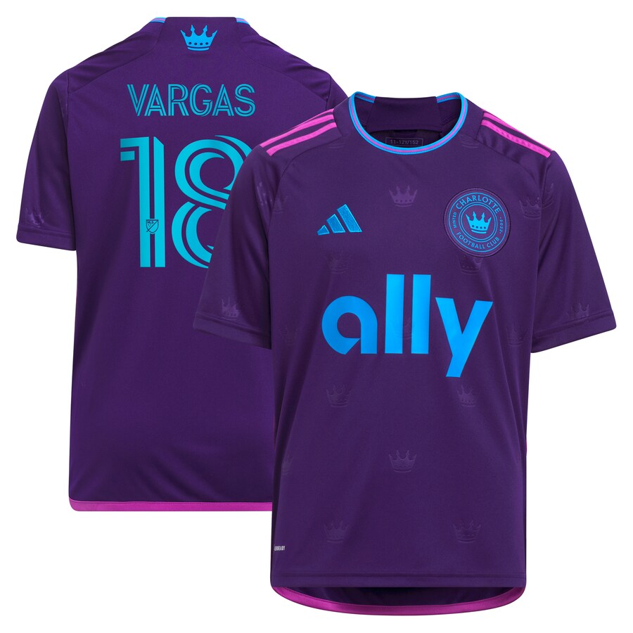 Youth Charlotte FC Kerwin Vargas adidas Purple 2023 Crown Jewel Kit Replica Player Jersey - Puhuasuan