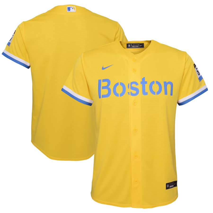 Youth Boston Red Sox Nike Gold/Light Blue City Connect Replica Team Jersey - Puhuasuan