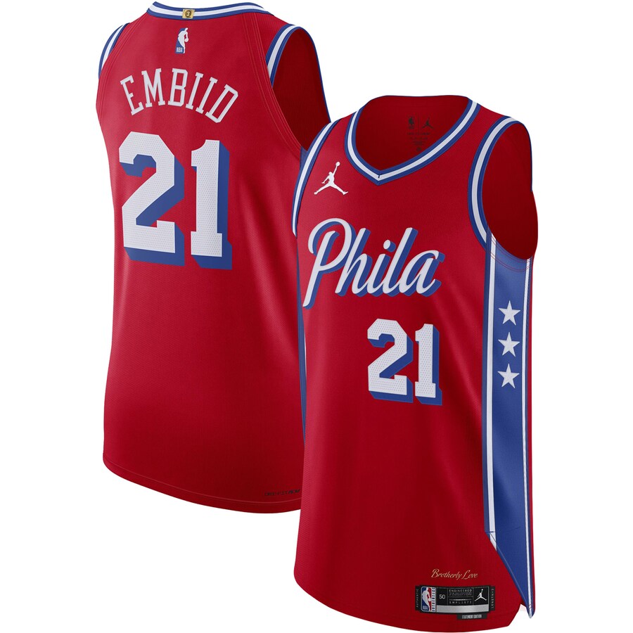 Men's Philadelphia 76ers Joel Embiid Jordan Brand Red Authentic Player Jersey - Statement Edition - Puhuasuan