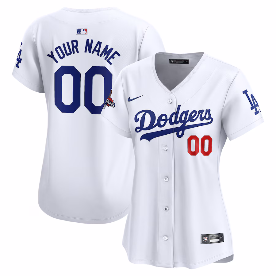 Women's Los Angeles Dodgers Nike White 2024 World Series Champions Home Custom Limited Jersey - Puhuasuan