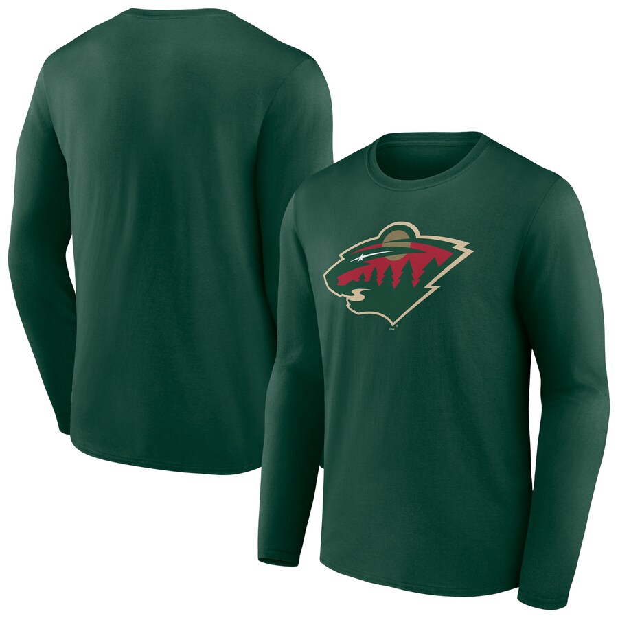 Men's Minnesota Wild Green Primary Logo Long Sleeve T-Shirt - Puhuasuan