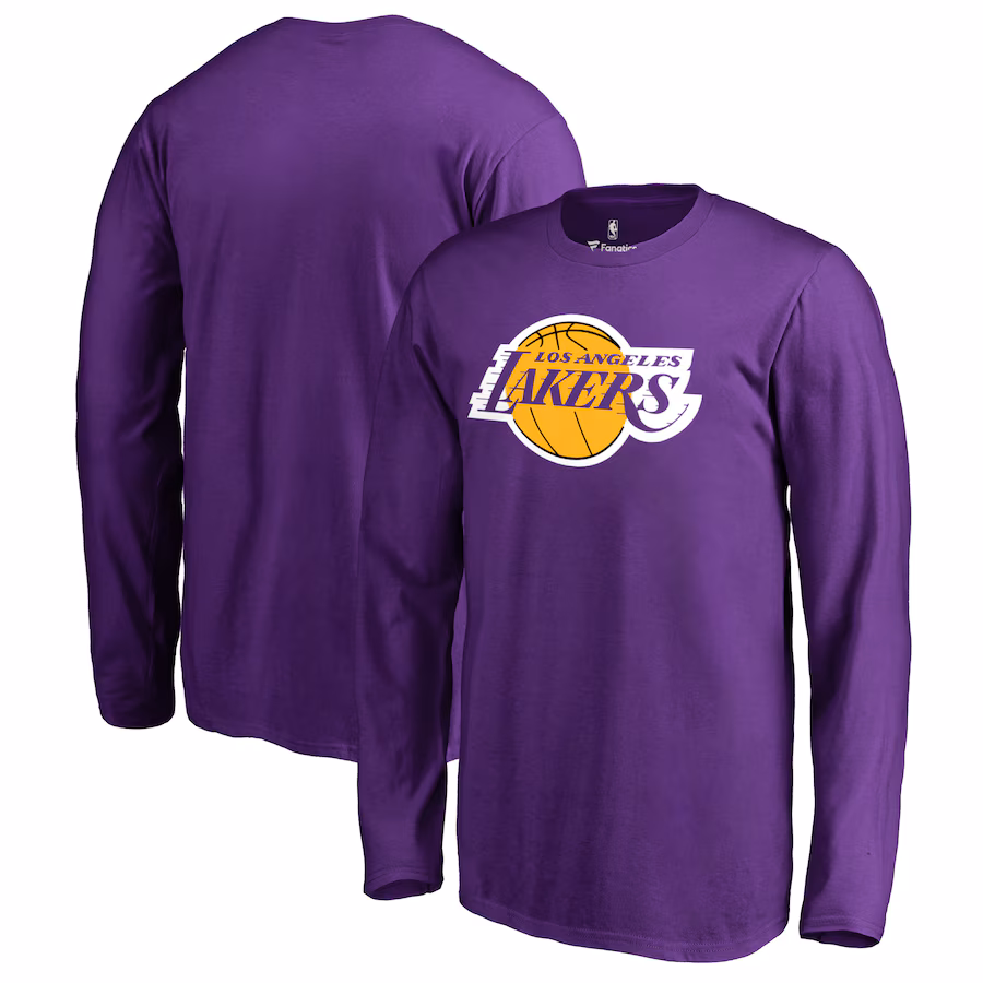 Men's Los Angeles Lakers Purple Primary Logo II Long Sleeve T-Shirt - Puhuasuan