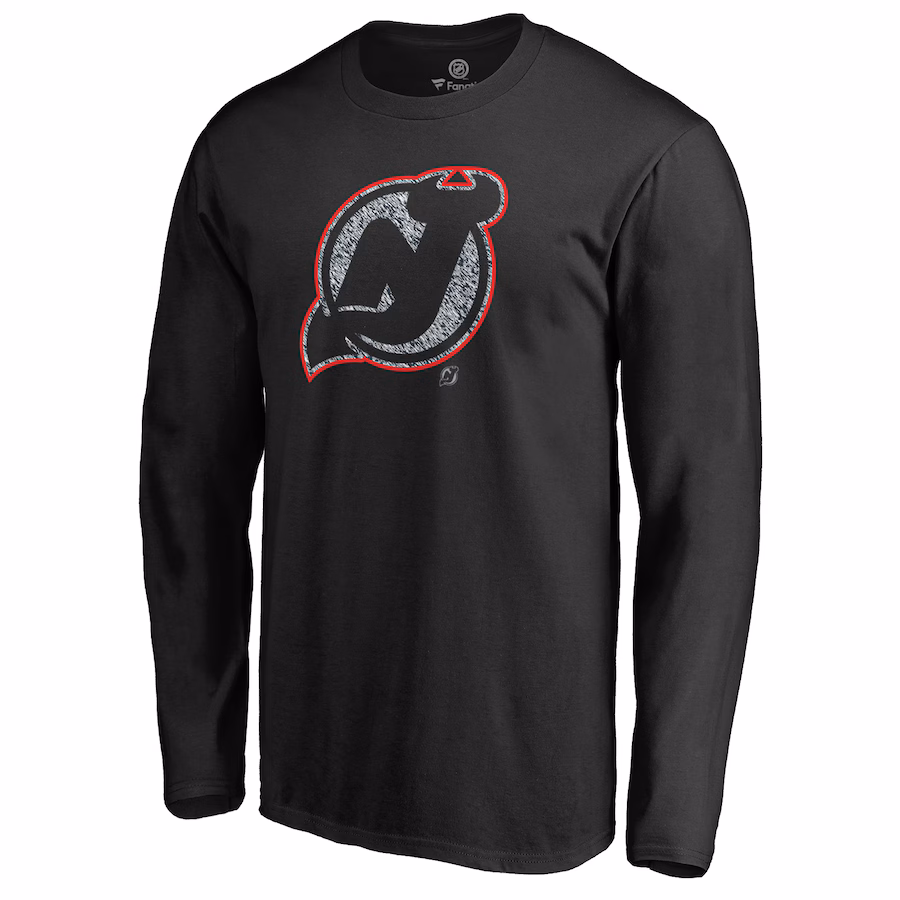 Men's New Jersey Devils Black Static Logo Long Sleeve T-Shirt - Puhuasuan
