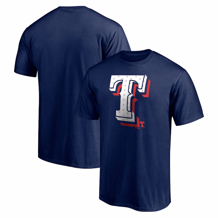 Men's Texas Rangers Navy Red White and Team T-Shirt - Puhuasuan