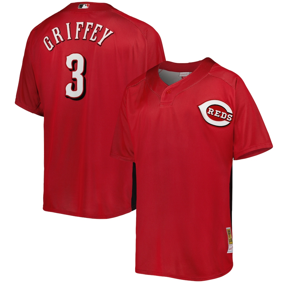 Men's Cincinnati Reds Ken Griffey Jr. Mitchell & Ness Red Cooperstown Collection Mesh Batting Practice Button-Up Jersey - Puhuasuan