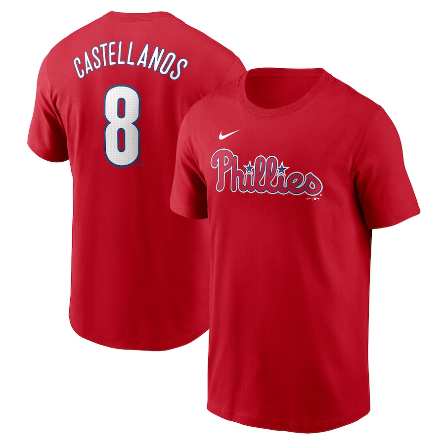 Men's Philadelphia Phillies Nick Castellanos Nike Red Fuse Name & Number T-Shirt - Puhuasuan
