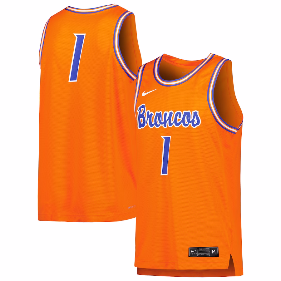 #1 Boise State Broncos Nike Retro Replica Basketball Jersey - Orange - Puhuasuan