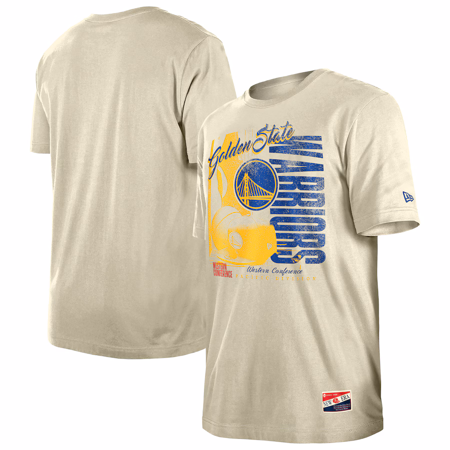 Men's Golden State Warriors  New Era Cream Distressed Throwback Vintage Color Pack T-Shirt - Puhuasuan