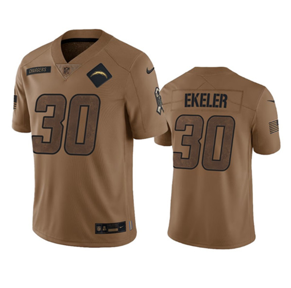 Men's Los Angeles Chargers #30 Austin Ekeler 2023 Brown Salute To Service Limited Football Stitched Jersey - Puhuasuan