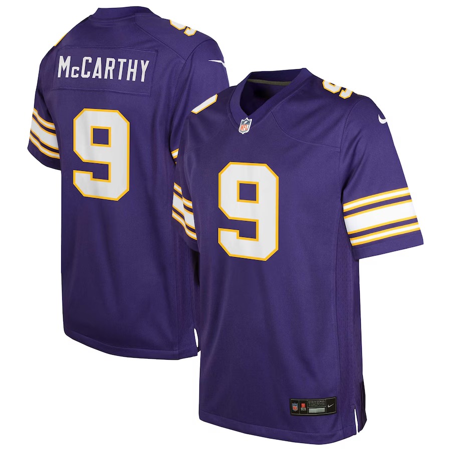 Youth Minnesota Vikings J.J. McCarthy Nike Purple Classic Alternate Player Game Jersey - Puhuasuan