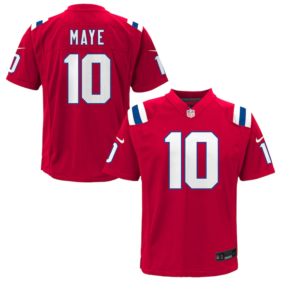 Youth New England Patriots Drake Maye Nike Red Alternate Game Jersey - Puhuasuan