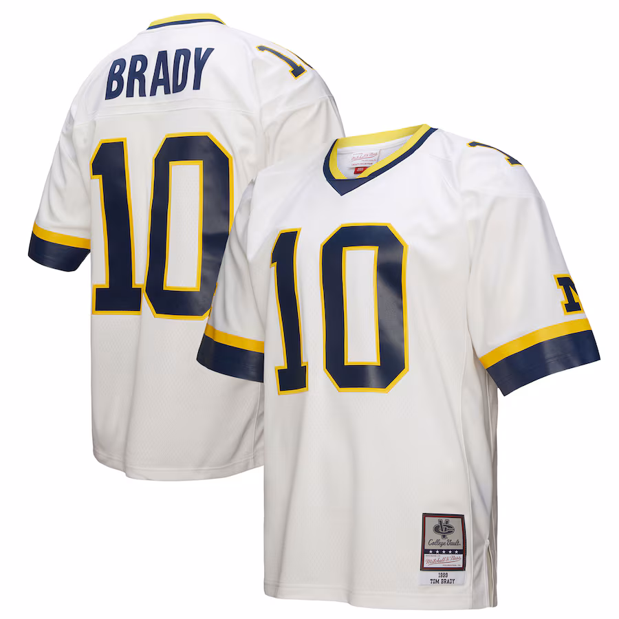 Men's Mitchell & Ness Tom Brady White Michigan Wolverines 1999 Legacy Jersey - Puhuasuan