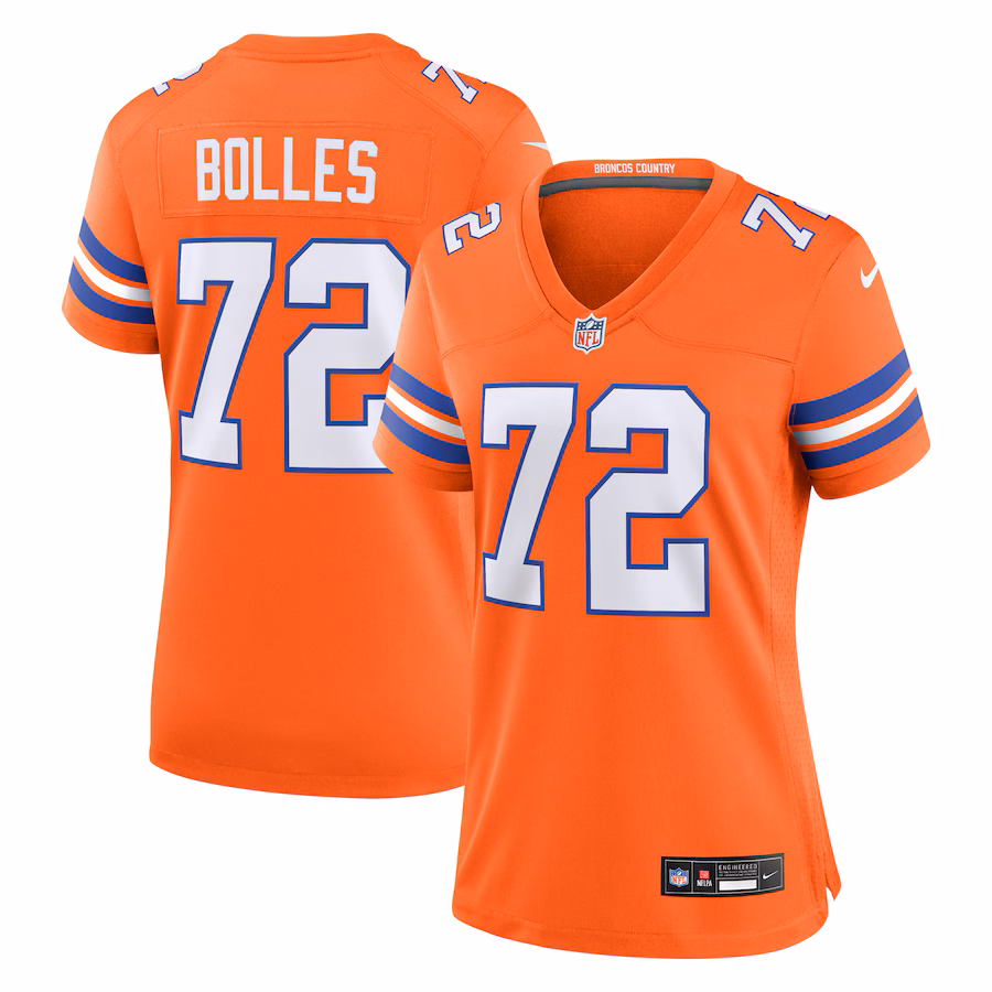 Women's Denver Broncos Garrett Bolles Nike Orange Mile High Collection 1977 Throwback Player Game Jersey - Puhuasuan