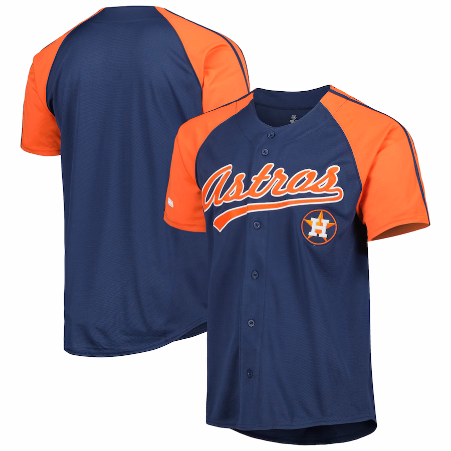 Men's Houston Astros Stitches Navy Button-Down Raglan Fashion Jersey - Puhuasuan
