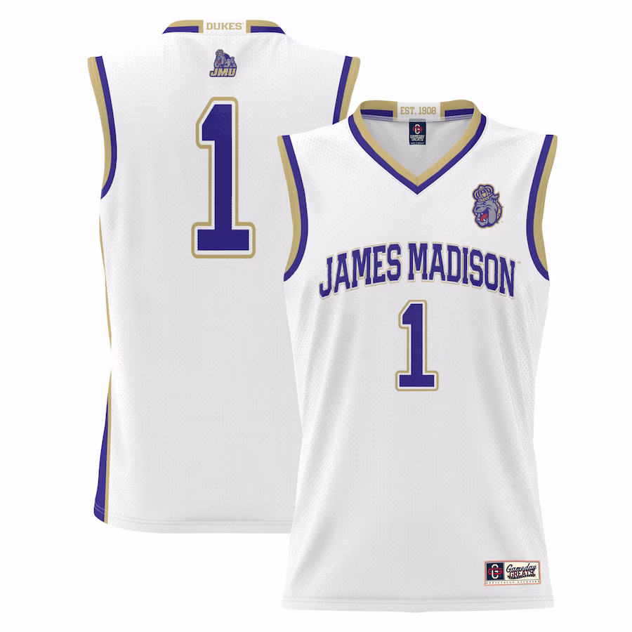 #1  James Madison Dukes GameDay Greats  Lightweight Basketball Jersey - White - Puhuasuan