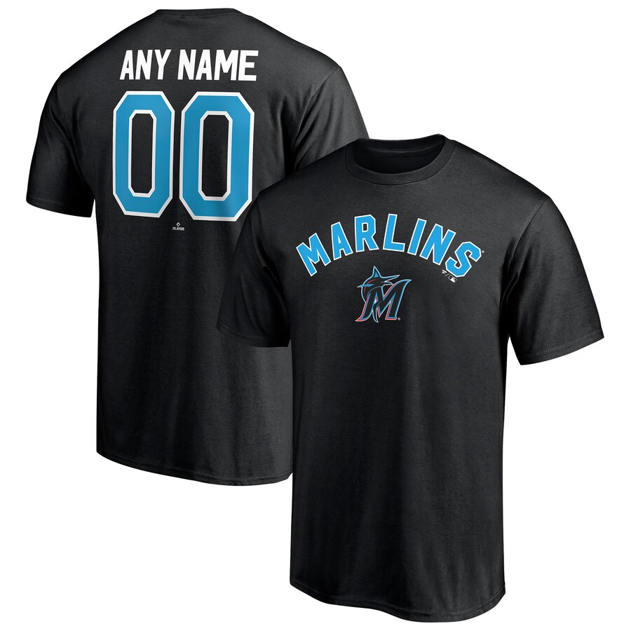 Men's Miami Marlins Black Personalized Team Winning Streak Name & Number T-Shirt - Puhuasuan
